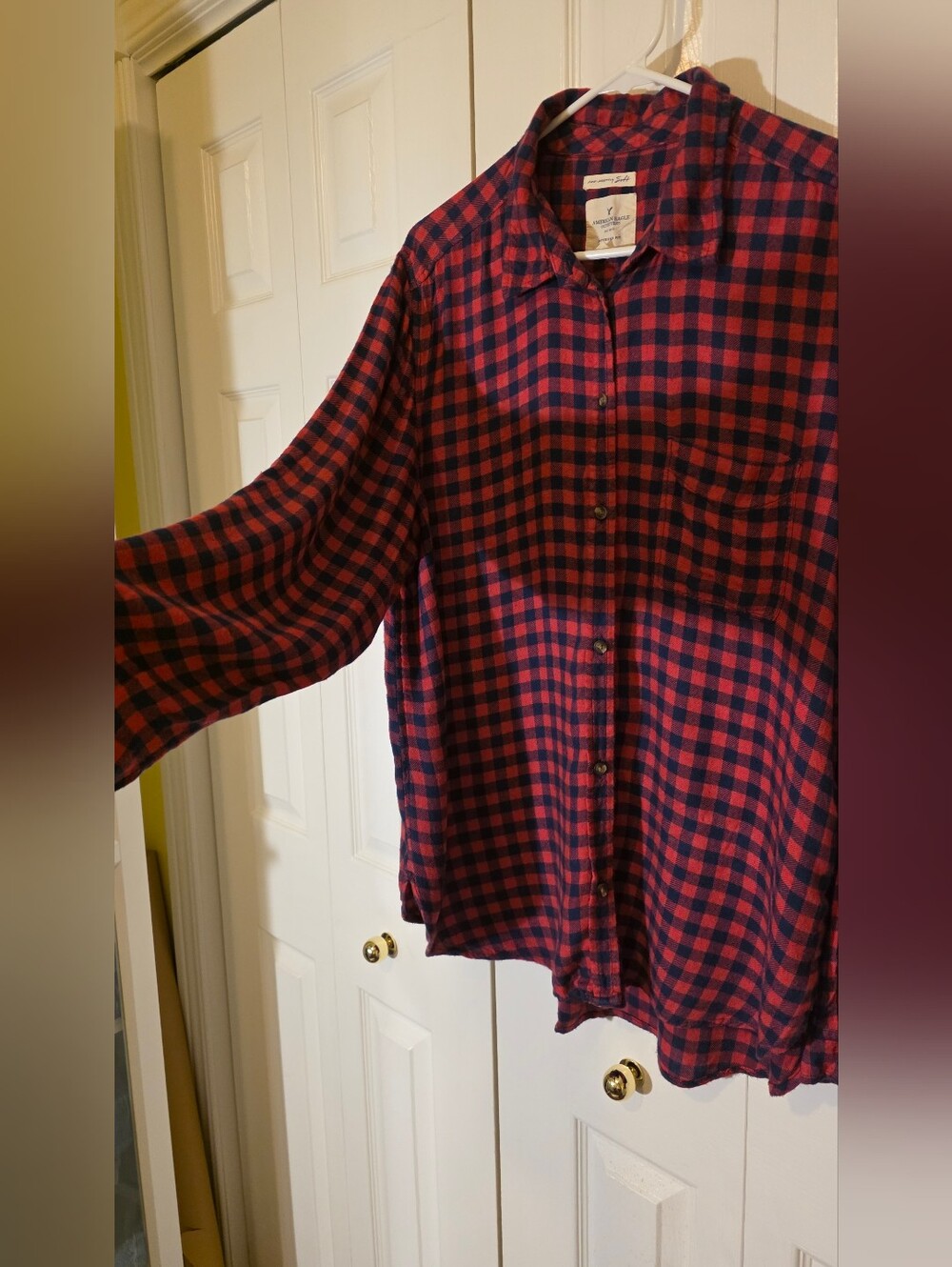 American Eagle AHH-Mazingly Soft Boyfriend Fit Viscose Plaid Button Down XL - Picture 7 of 9